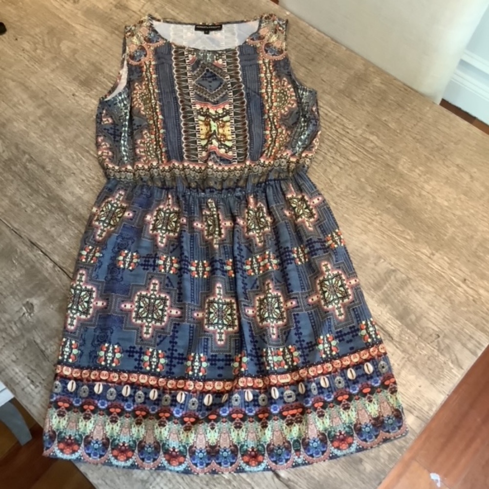 Hemant & Nandita Blue/multi- patterned Sleeveless Shift dress, Size XL